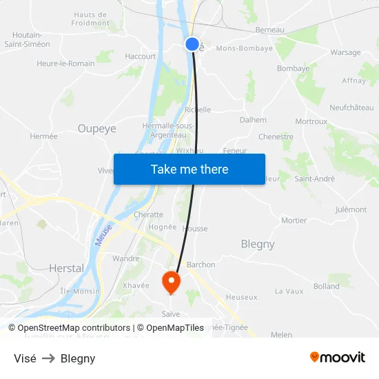 Visé to Blegny map