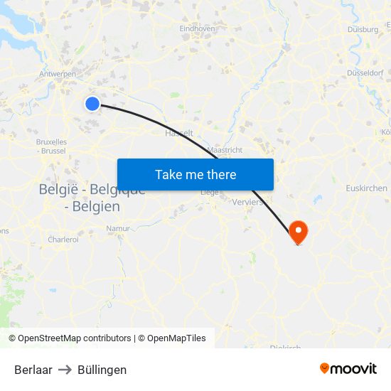 Berlaar to Büllingen map