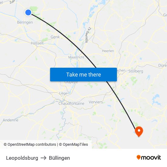 Leopoldsburg to Büllingen map