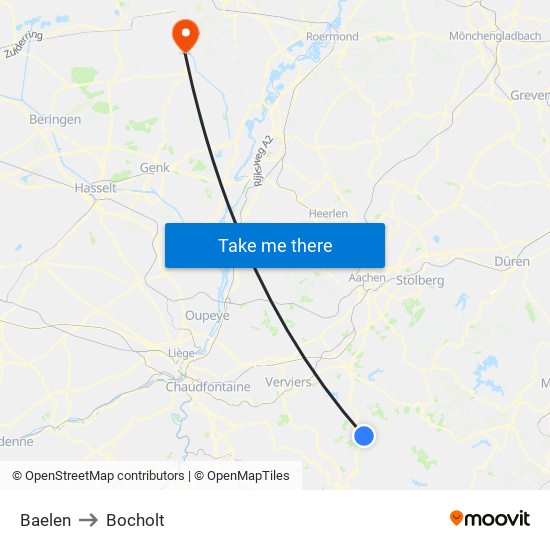 Baelen to Bocholt map