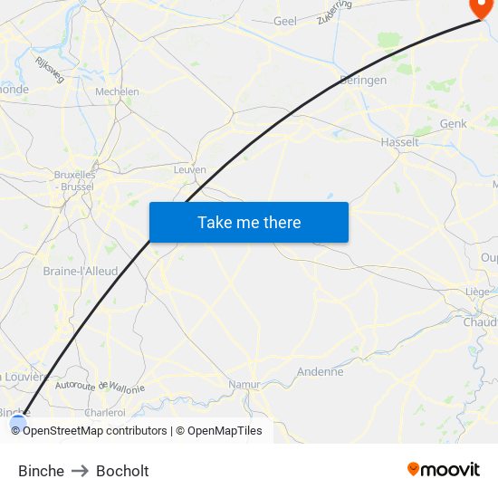 Binche to Bocholt map