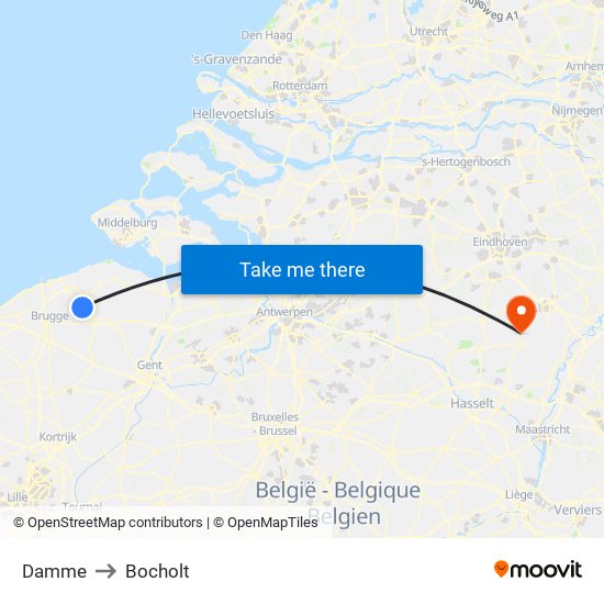 Damme to Bocholt map