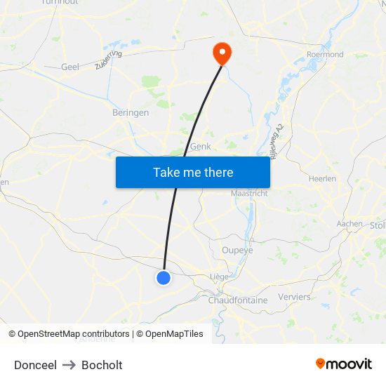 Donceel to Bocholt map