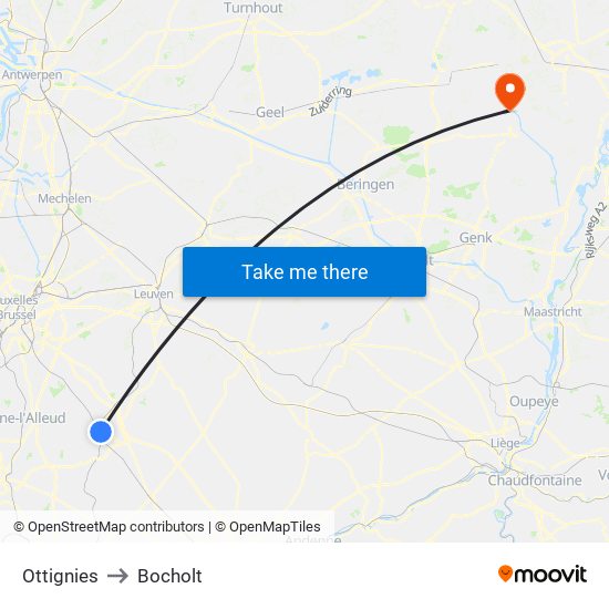 Ottignies to Bocholt map