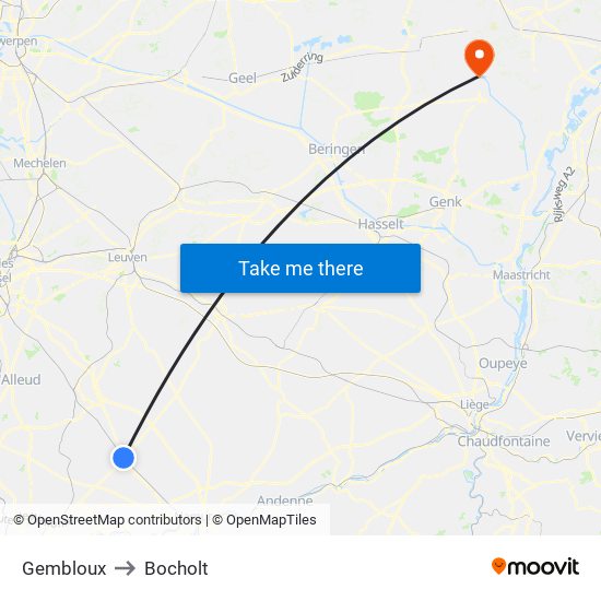 Gembloux to Bocholt map