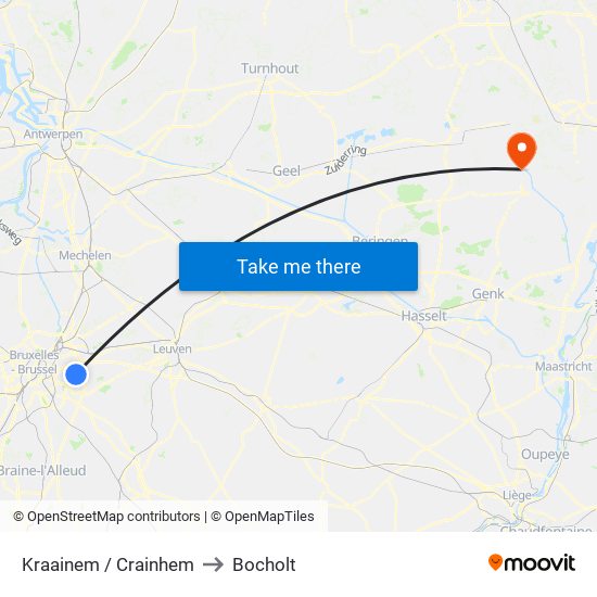 Kraainem / Crainhem to Bocholt map