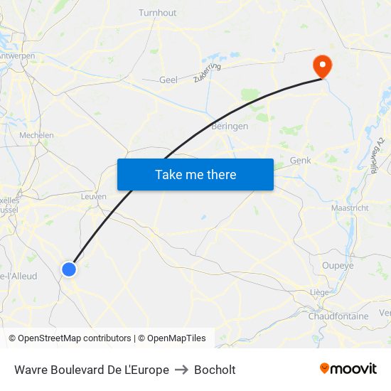Wavre Boulevard De L'Europe to Bocholt map