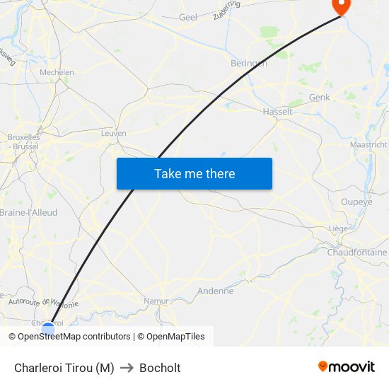 Charleroi Tirou (M) to Bocholt map