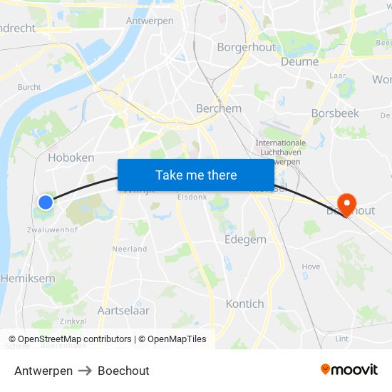 Antwerpen to Boechout map