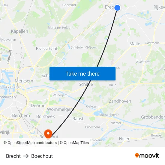 Brecht to Boechout map