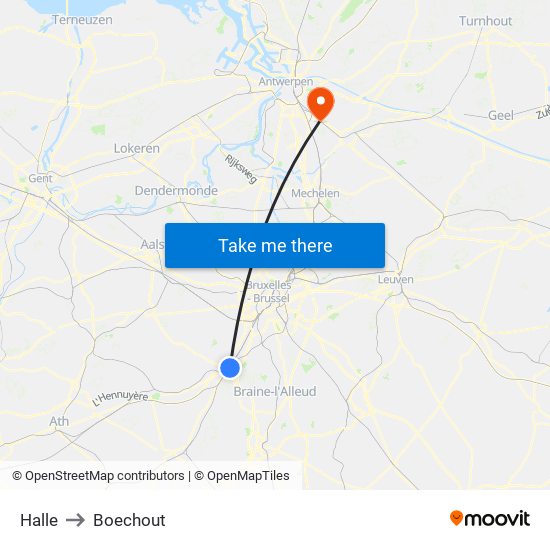 Halle to Boechout map