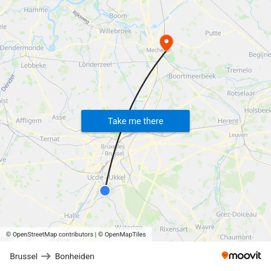 Brussel to Bonheiden map