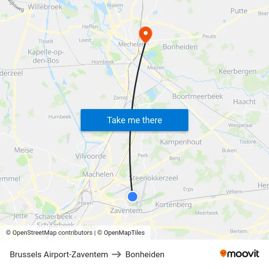 Brussels Airport-Zaventem to Bonheiden map