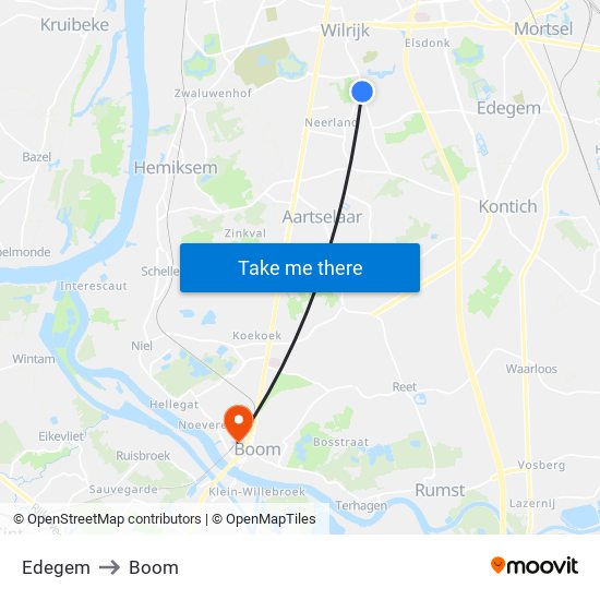 Edegem to Boom map