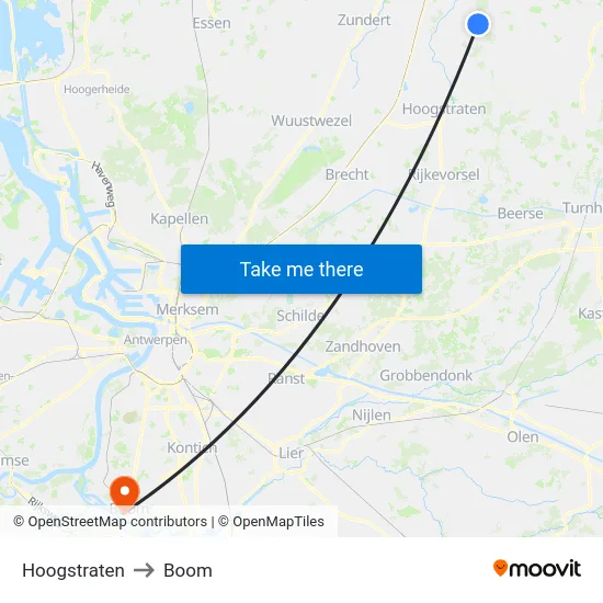 Hoogstraten to Boom map