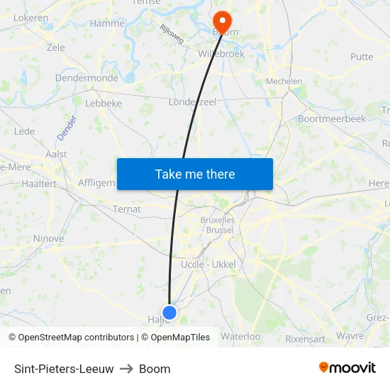 Sint-Pieters-Leeuw to Boom map