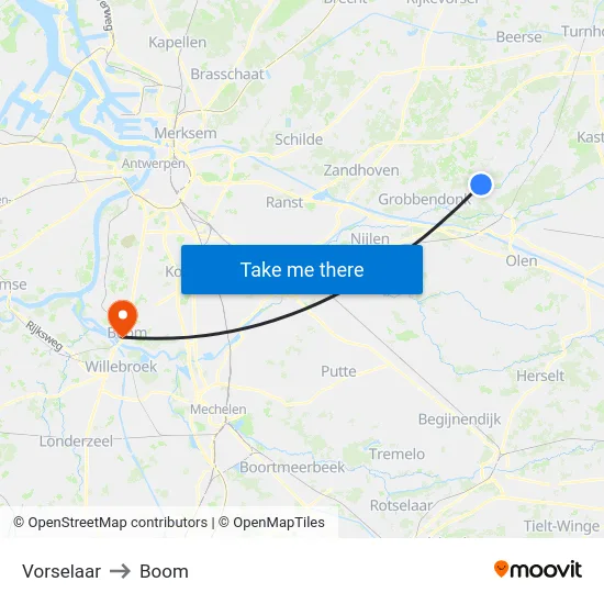Vorselaar to Boom map