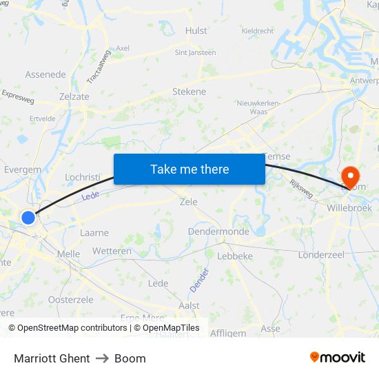 Marriott Ghent to Boom map