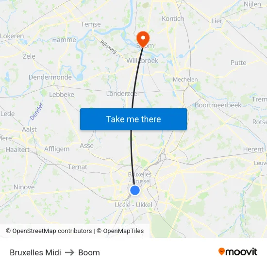 Bruxelles Midi to Boom map