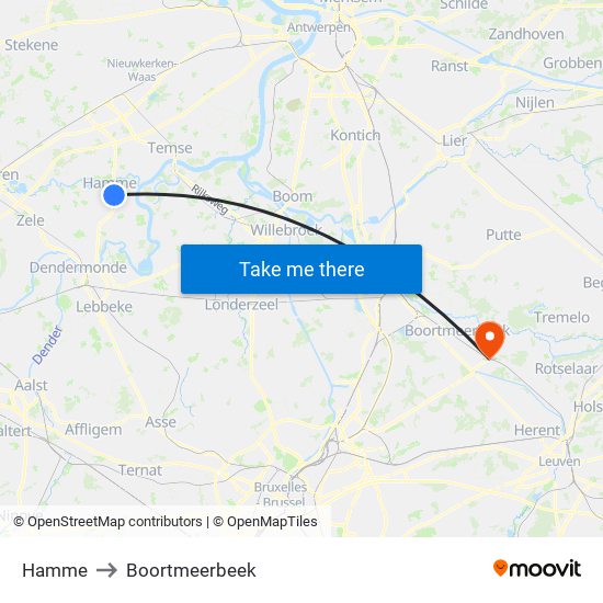 Hamme to Boortmeerbeek map