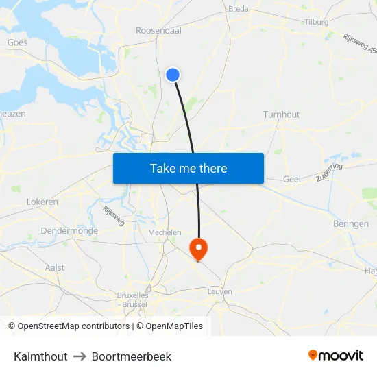Kalmthout to Boortmeerbeek map