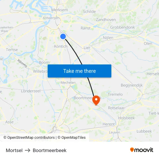 Mortsel to Boortmeerbeek map