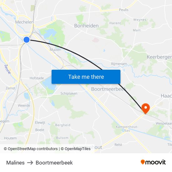 Malines to Boortmeerbeek map