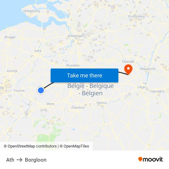 Ath to Borgloon map