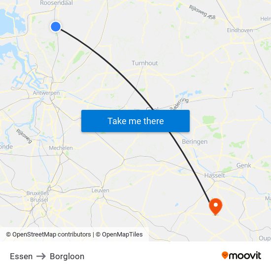 Essen to Borgloon map