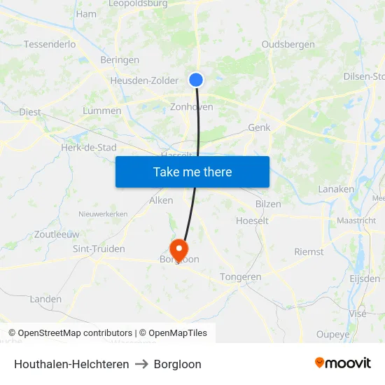 Houthalen-Helchteren to Borgloon map