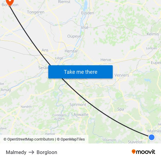 Malmedy to Borgloon map