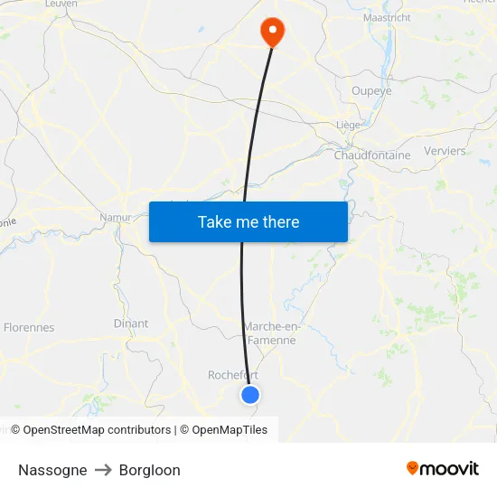 Nassogne to Borgloon map