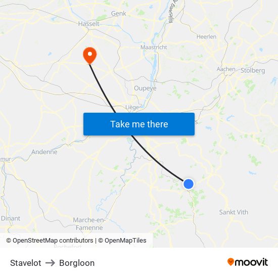 Stavelot to Borgloon map