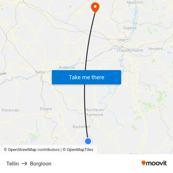 Tellin to Borgloon map