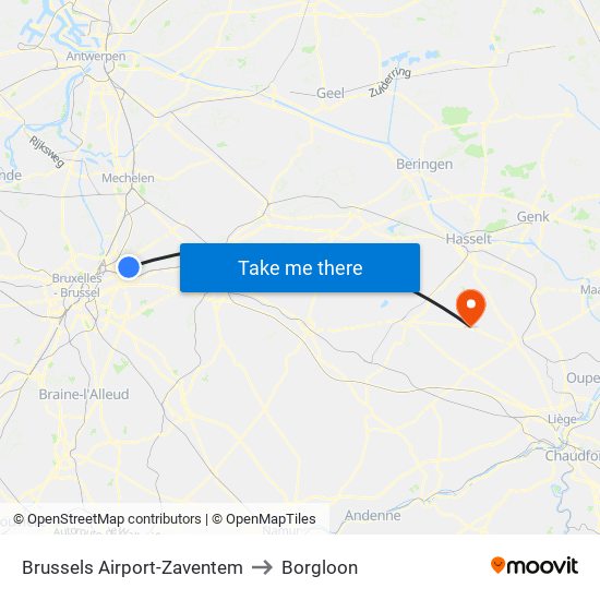 Brussels Airport-Zaventem to Borgloon map