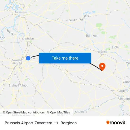 Brussels Airport-Zaventem to Borgloon map