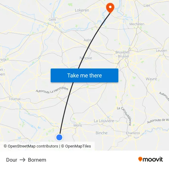 Dour to Bornem map