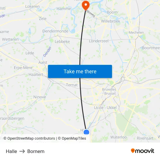 Halle to Bornem map