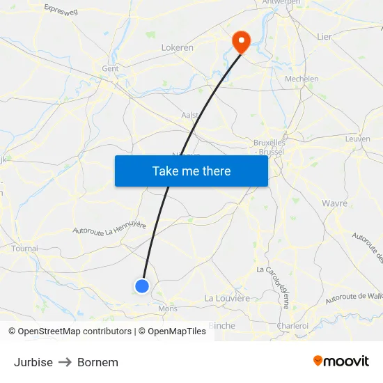 Jurbise to Bornem map