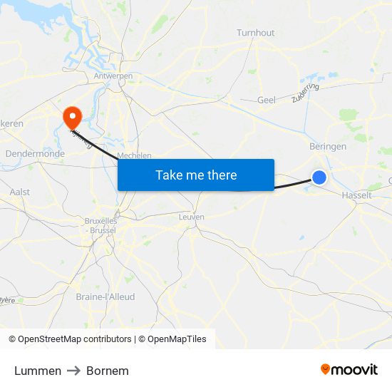 Lummen to Bornem map