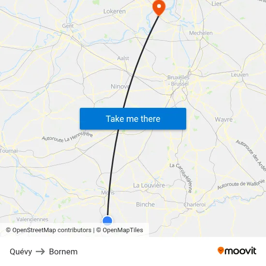 Quévy to Bornem map