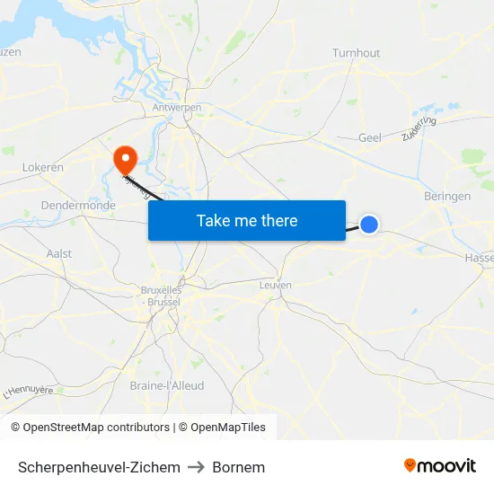 Scherpenheuvel-Zichem to Bornem map