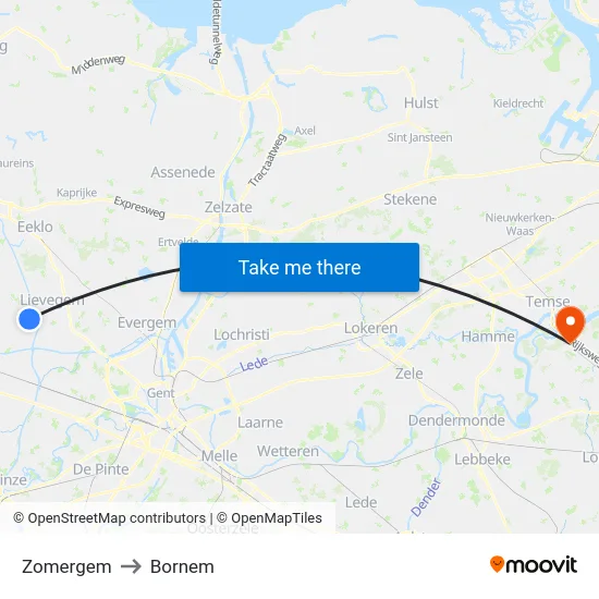 Zomergem to Bornem map