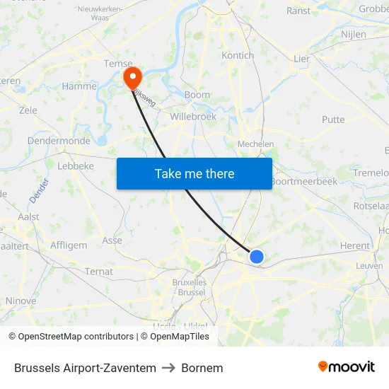 Brussels Airport-Zaventem to Bornem map
