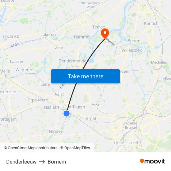 Denderleeuw to Bornem map