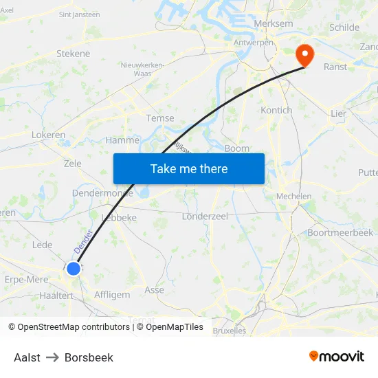 Aalst to Borsbeek map