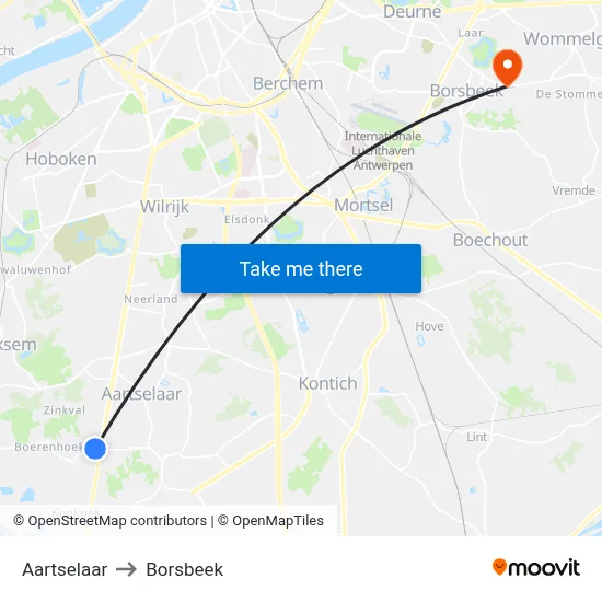 Aartselaar to Borsbeek map