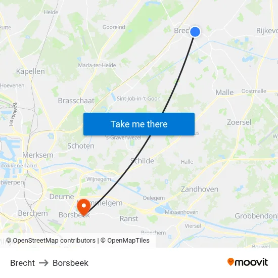 Brecht to Borsbeek map