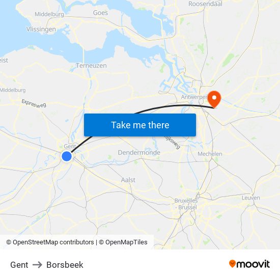 Gent to Borsbeek map