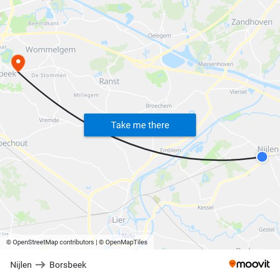 Nijlen to Borsbeek map